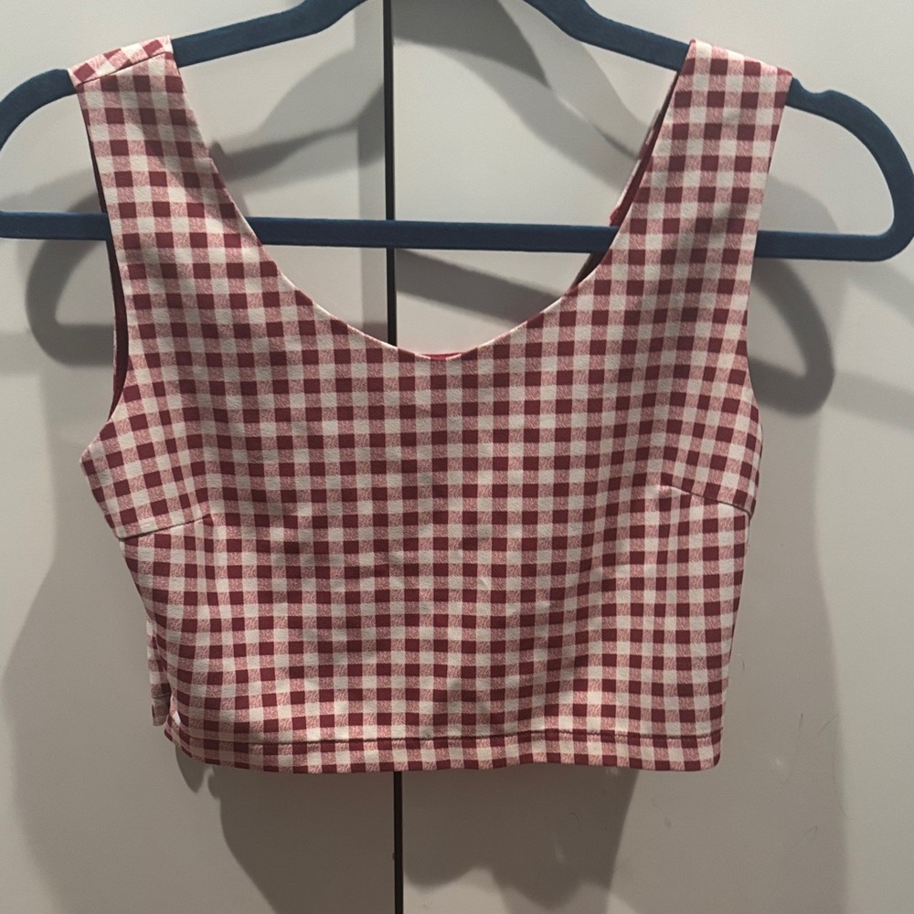 Gingham Scoop Neck Red Crop Tank